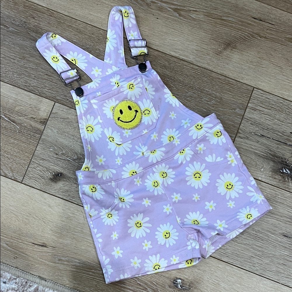 Derek Heart Smiley Face Lavender and Daisy  Kids Overalls